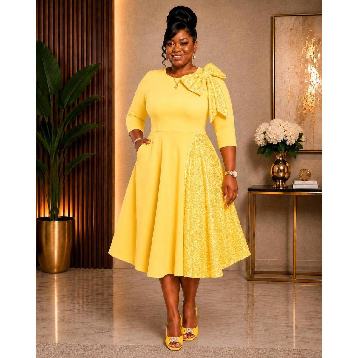 PLUS SIZE Sequin Midi Dress YELLOW