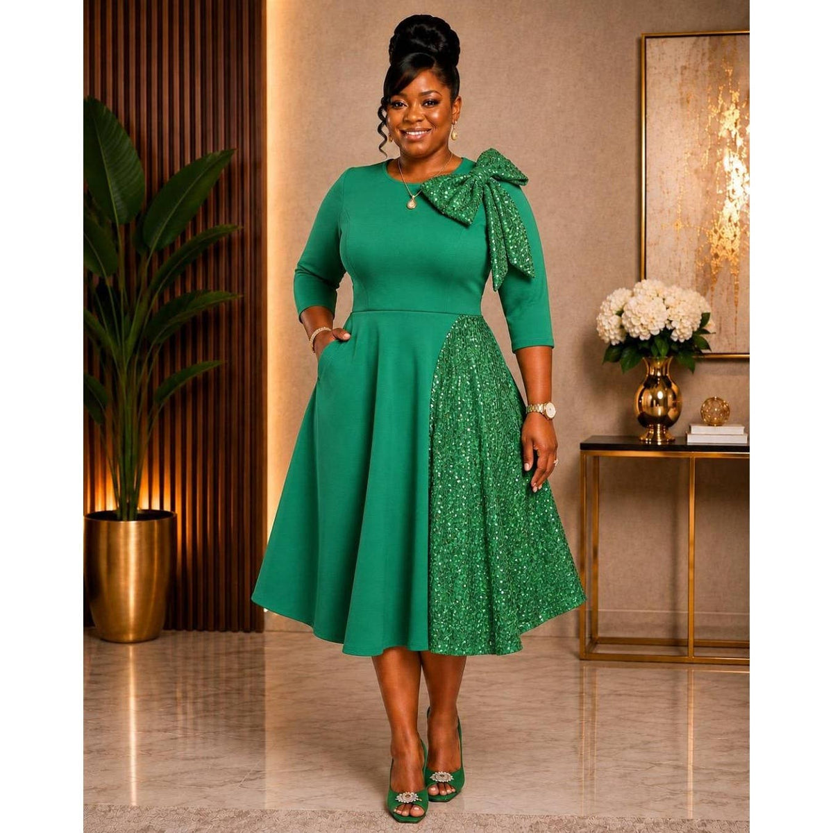 The Sequin Midi Dress GREEN