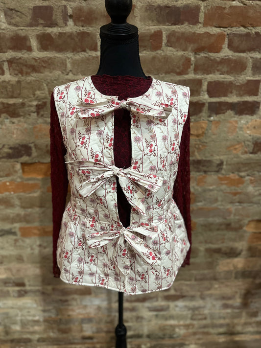 The Floral Quilted Vest with Tie-Front Bows