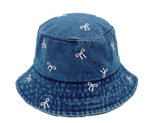 The Embroidered Bow Denim Bucket Hat