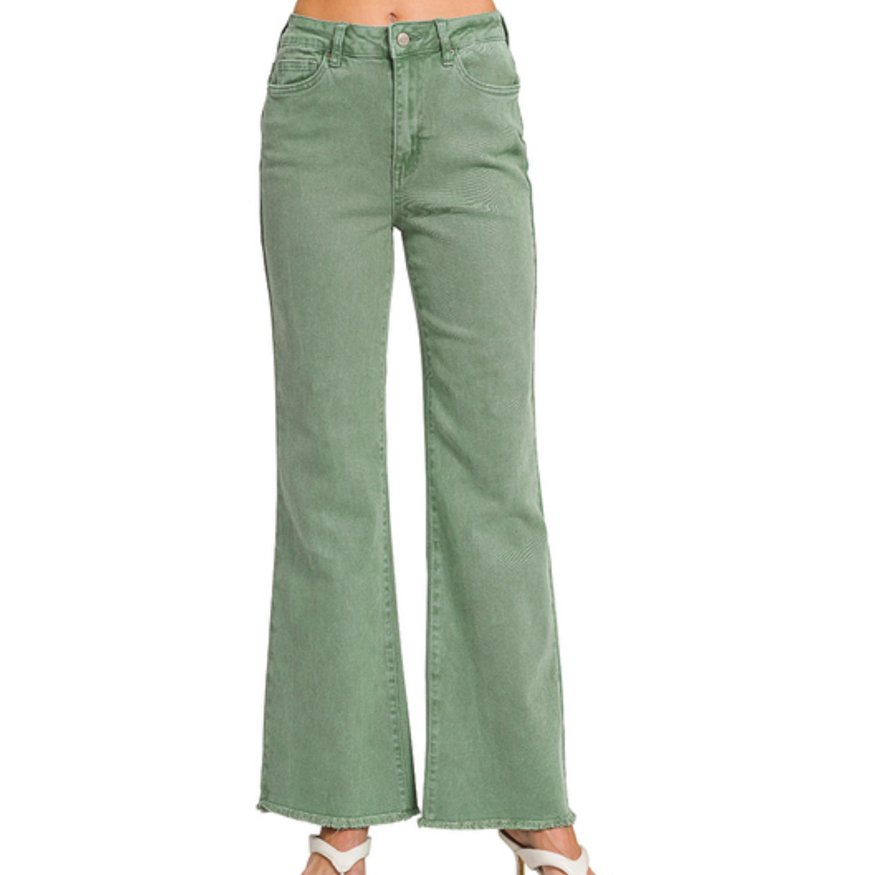 The Tracy Frayed Hem Jeans| Olive Green-Zenana