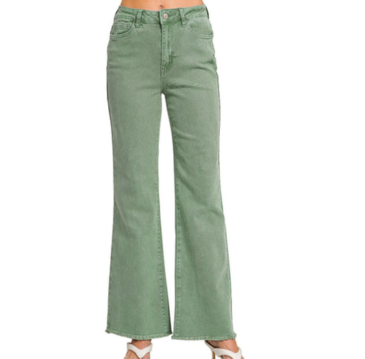 The Tracy Frayed Hem Jeans| Olive Green-Zenana
