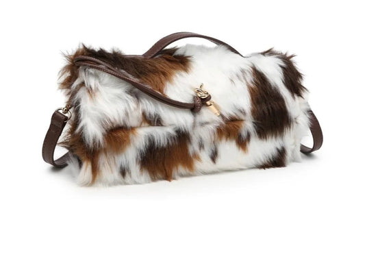 The Aiden Cow-Print Fluffy Flap Bag