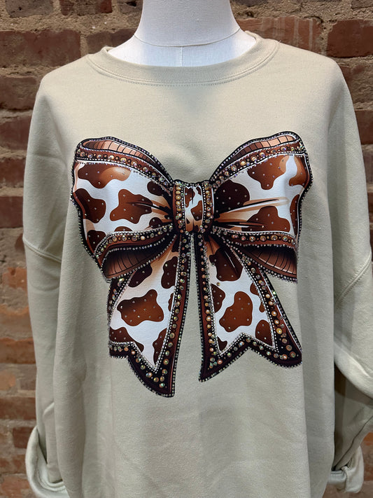 The Bling Cow Print Bow Sweatshirt