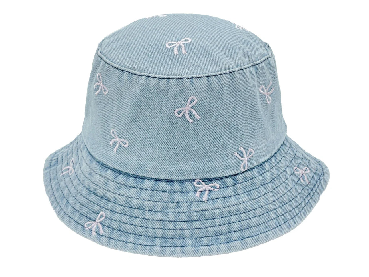 The Embroidered Bow Denim Bucket Hat