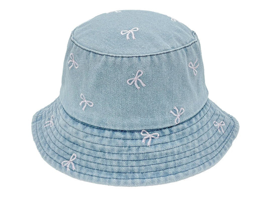 The Embroidered Bow Denim Bucket Hat