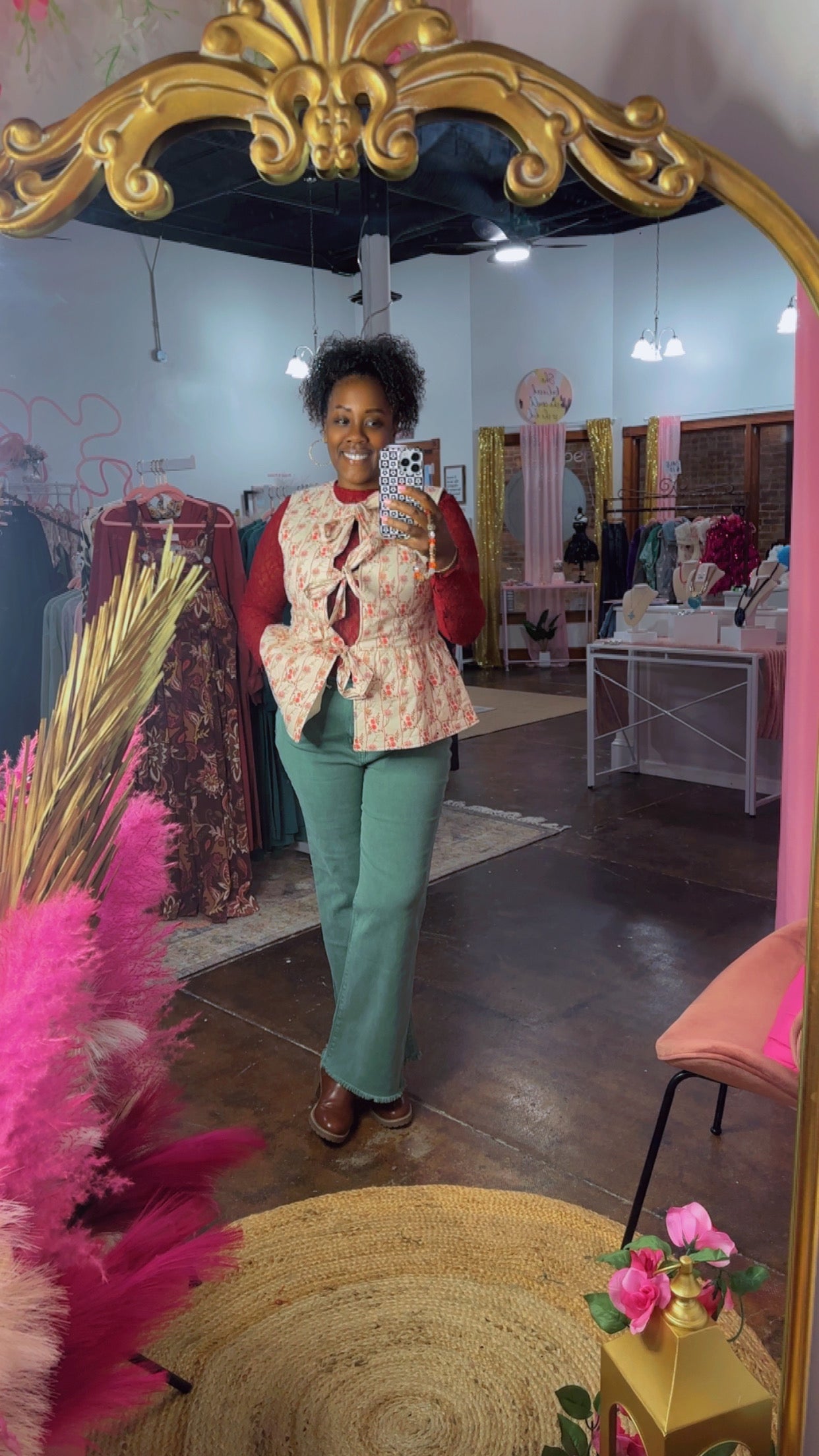 The Floral Quilted Vest with Tie-Front Bows