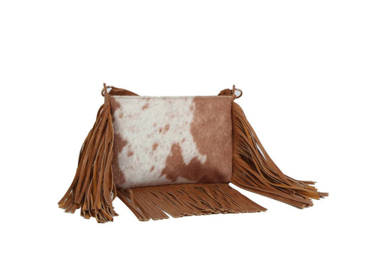 The Faux Suede Cow Print Fringe Crossbody Bag