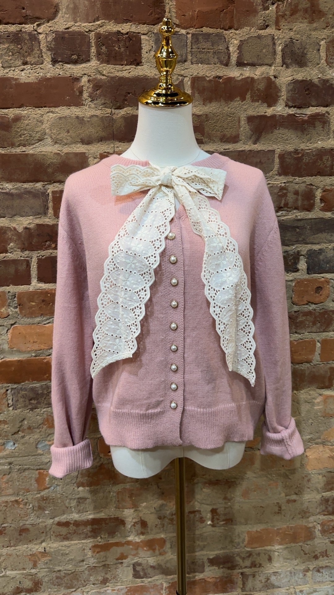 The Lace Bow Embellished Accents Sweater Cardigan