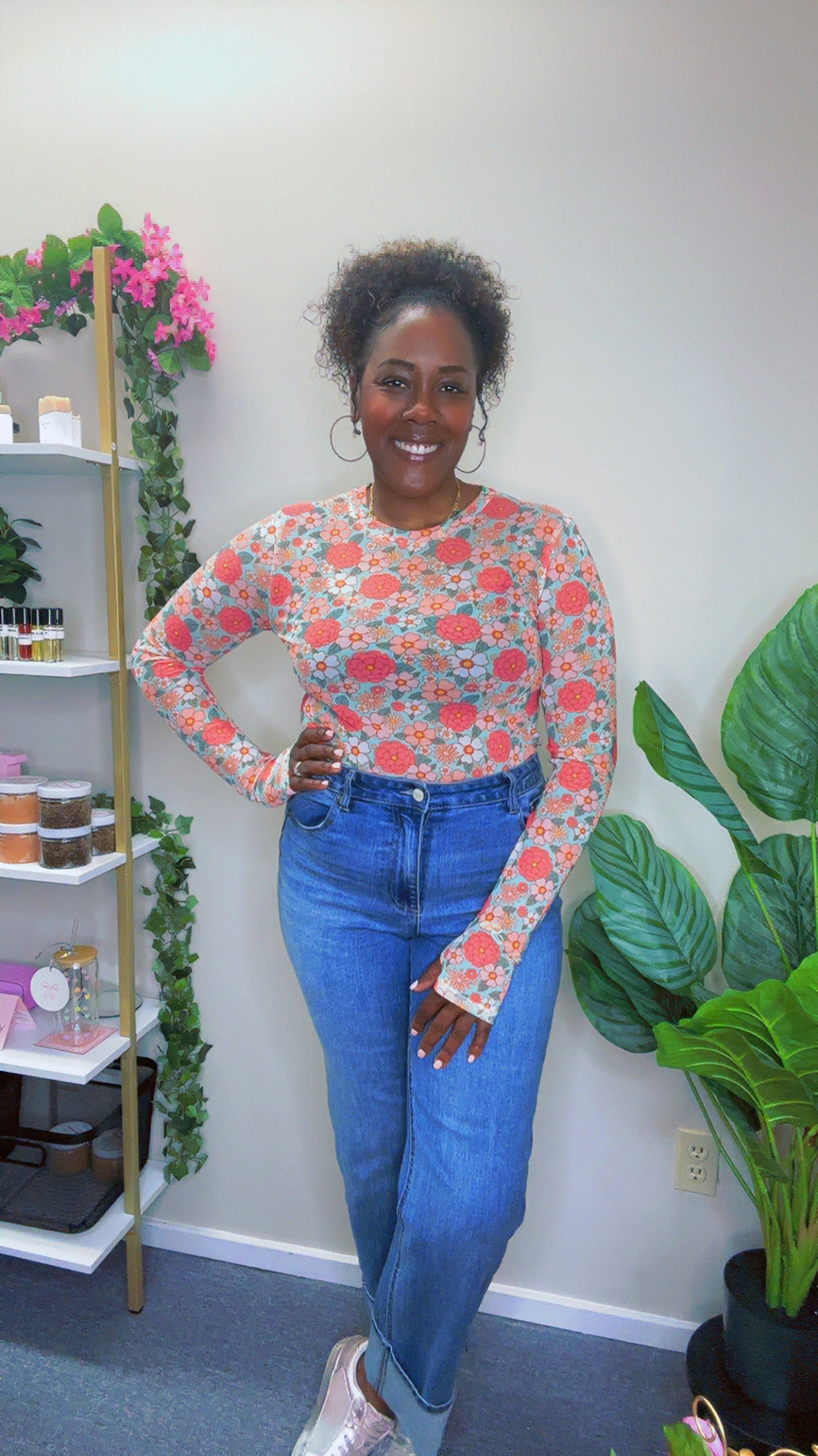 The Pink Floral Print Mesh Shirt