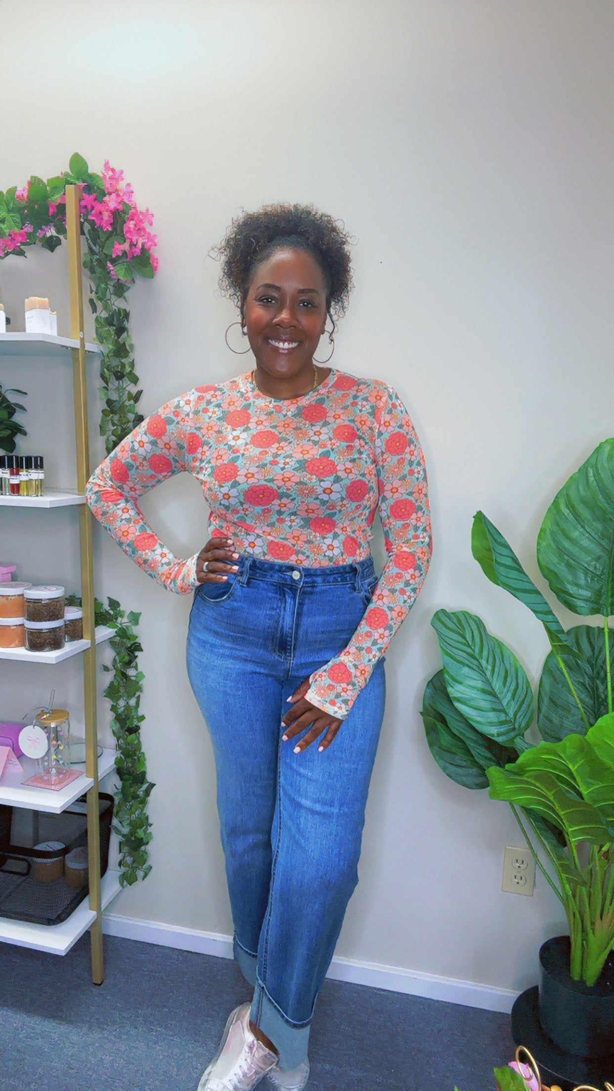 The Pink Floral Print Mesh Shirt