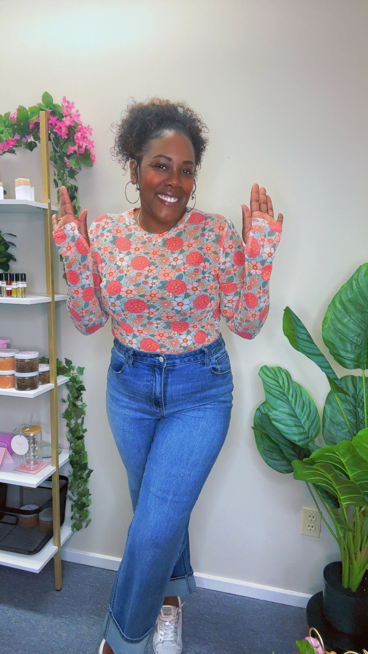 The Pink Floral Print Mesh Shirt