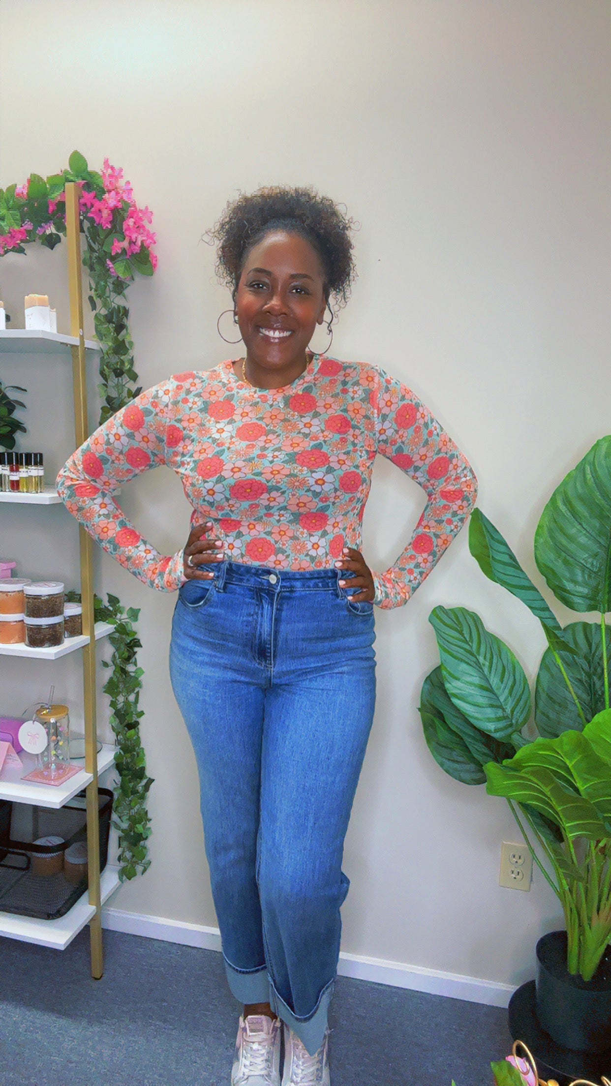 The Pink Floral Print Mesh Shirt