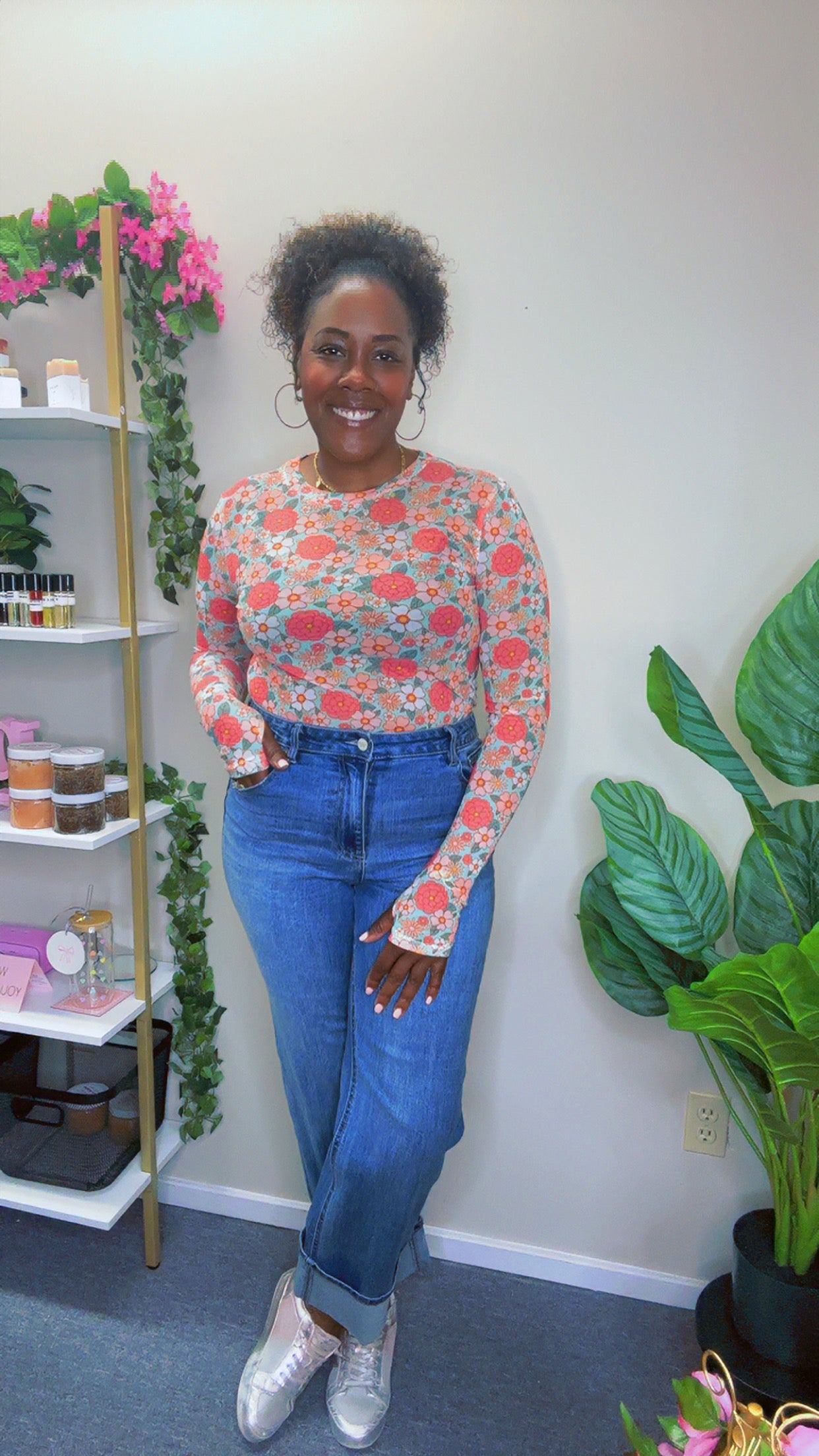 The Pink Floral Print Mesh Shirt