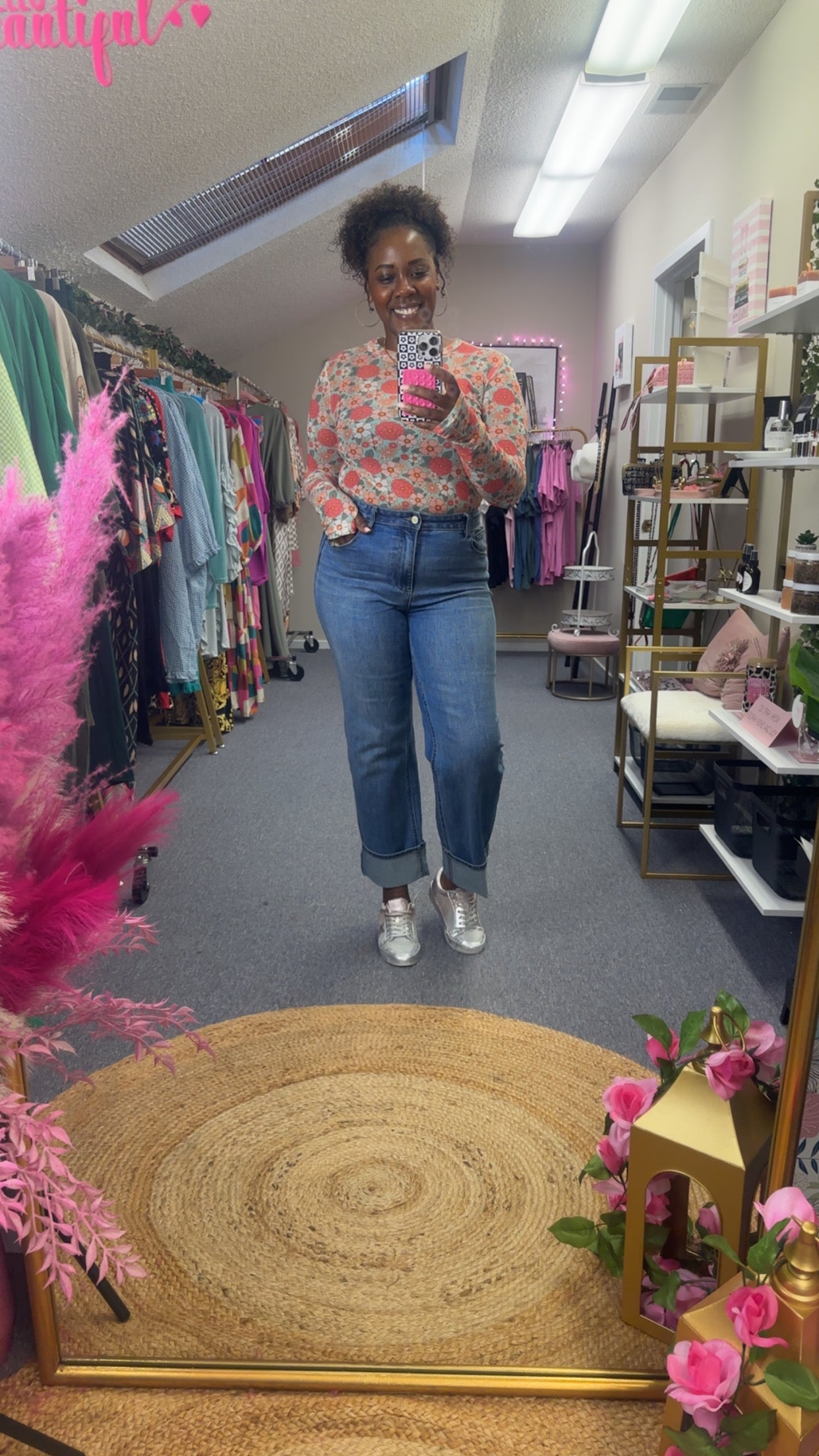 The Pink Floral Print Mesh Shirt