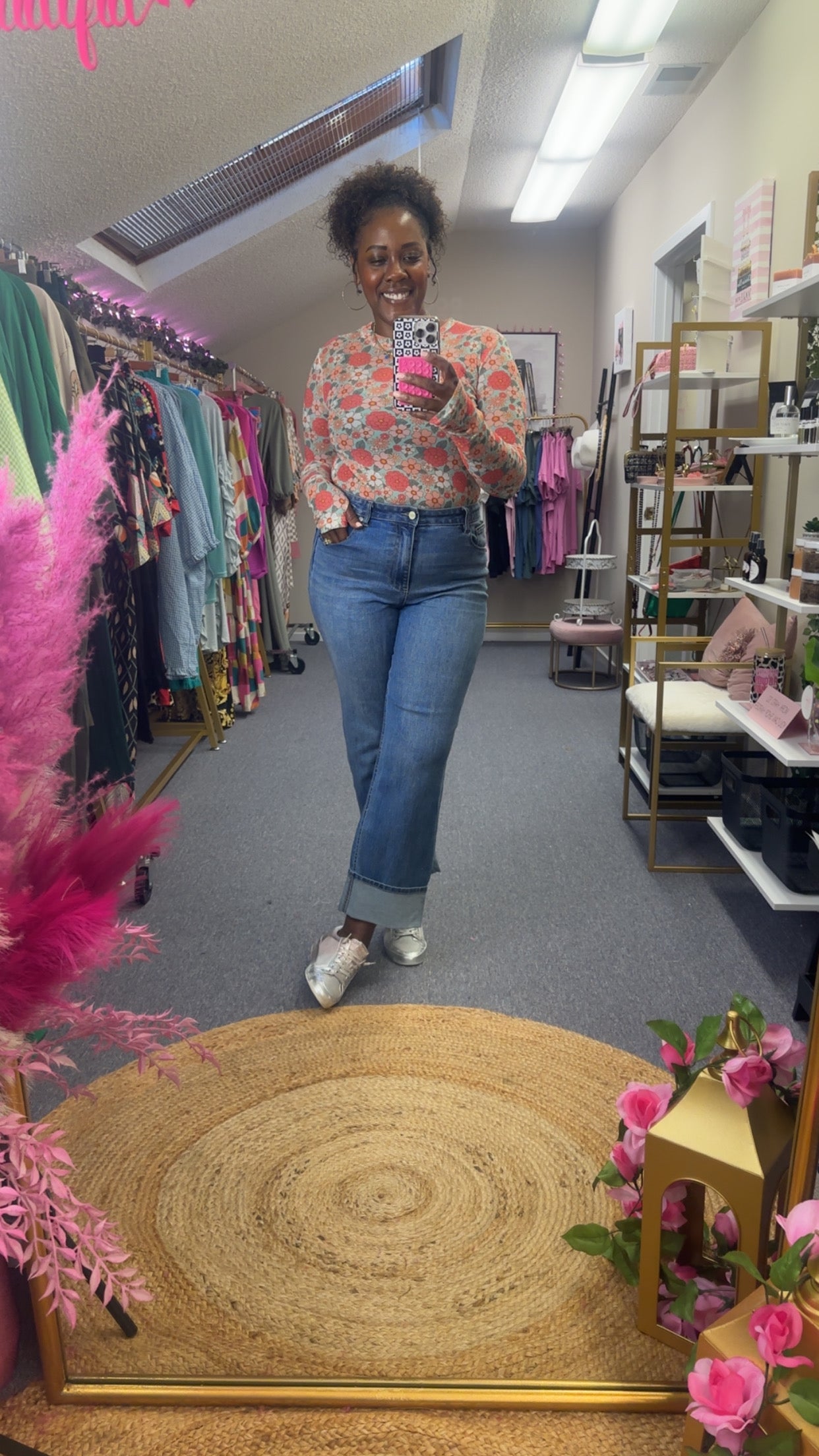 The Pink Floral Print Mesh Shirt