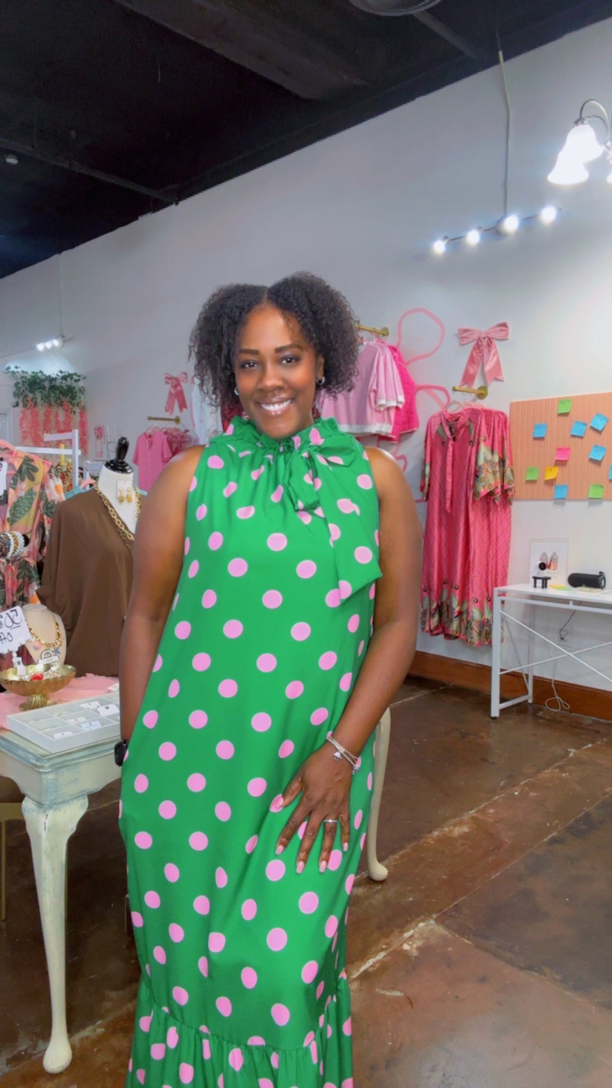 The Polka Dot Lady Dress-Kelly Green/Pink