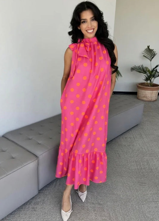 The Polka Dot Lady Dress-Hot Pink/Orange