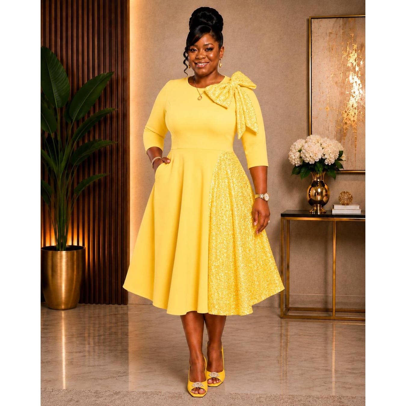 PLUS SIZE Sequin Midi Dress YELLOW