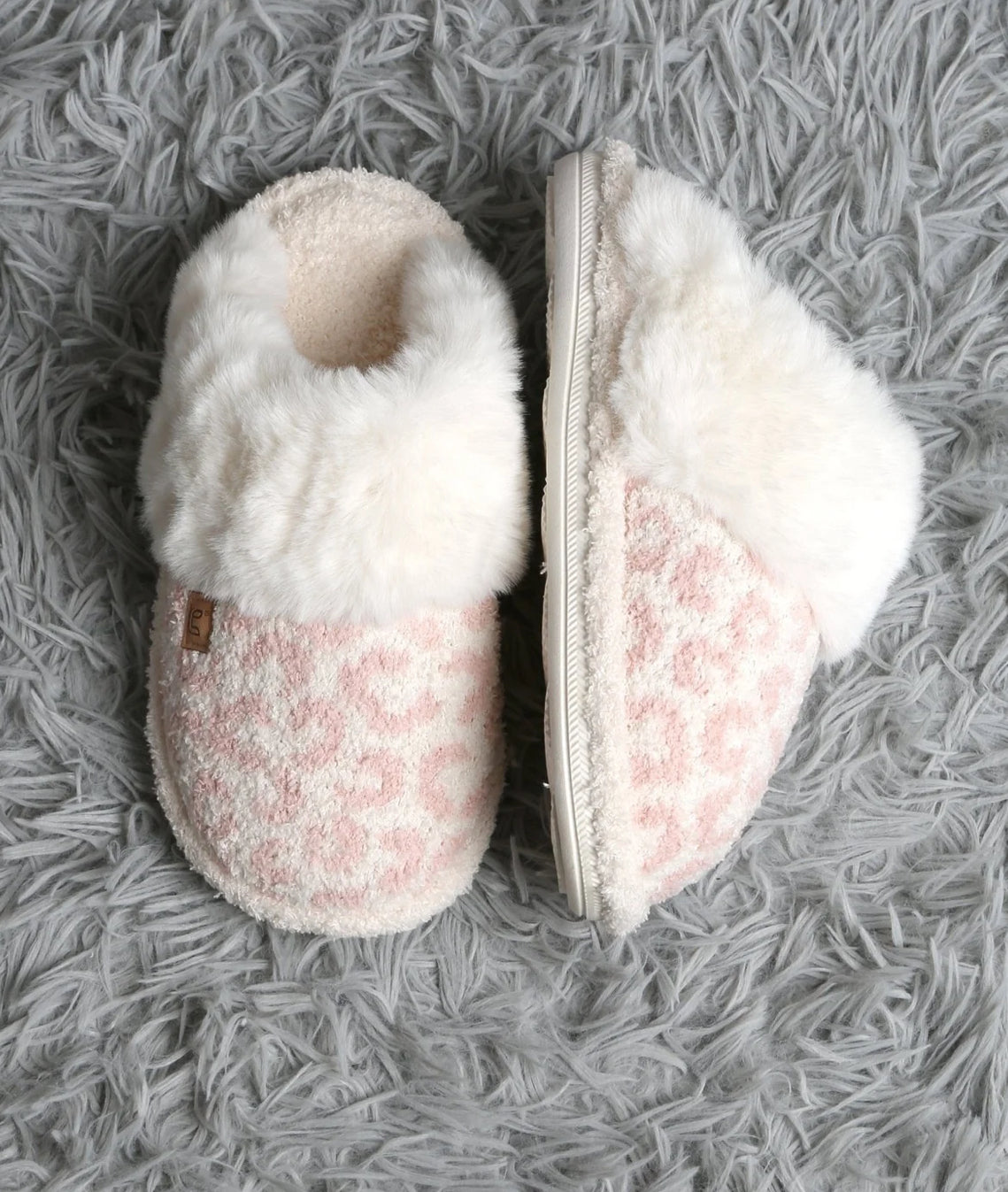 The Super Lux Leopard Faux Fur Cuff Slippers