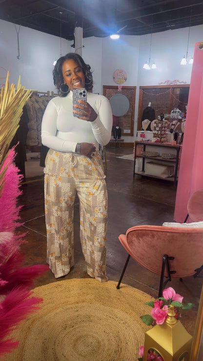 The Autumn Patchwork Textured Pants (Brown)