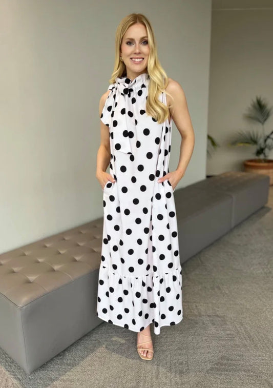 The Polka Dot Lady Dress-White/Black