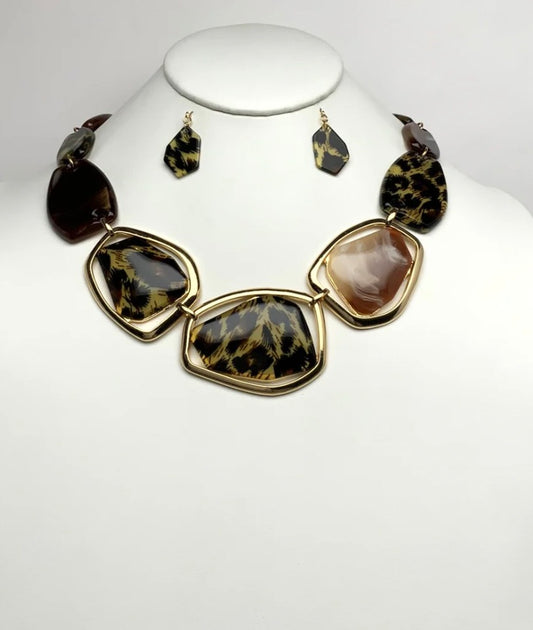 The Geometric Stones Necklace Set-Animal
