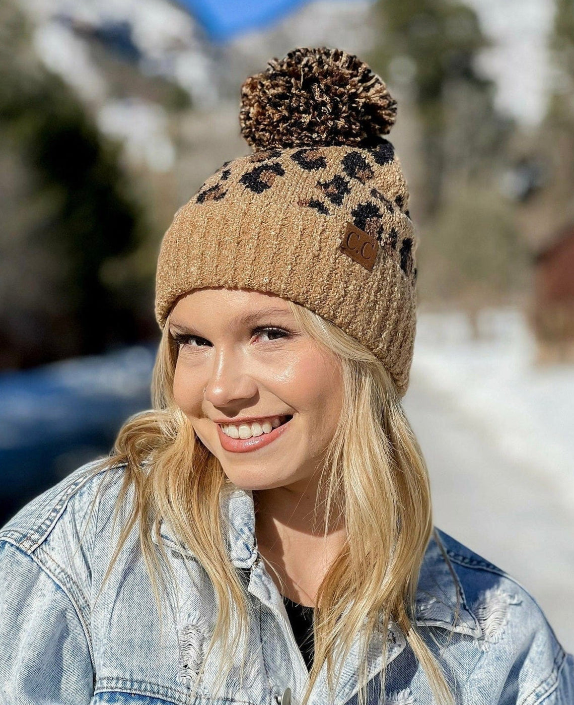 The Leopard Knit Pom Beanie
