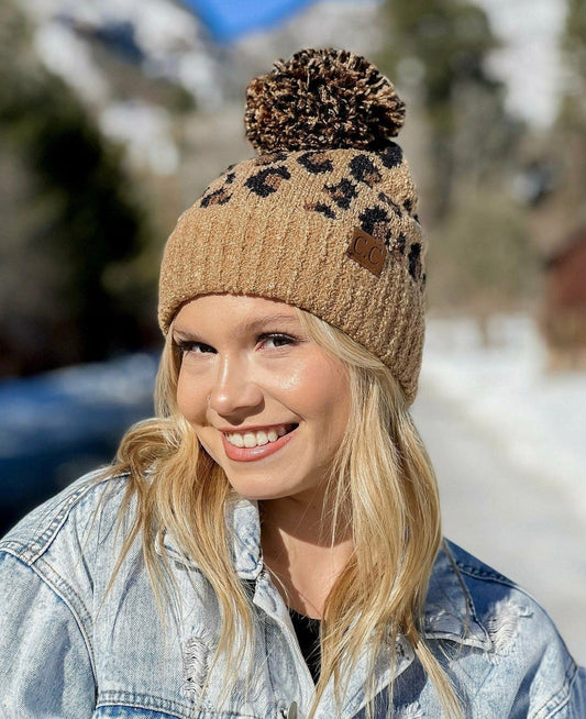 The Leopard Knit Pom Beanie