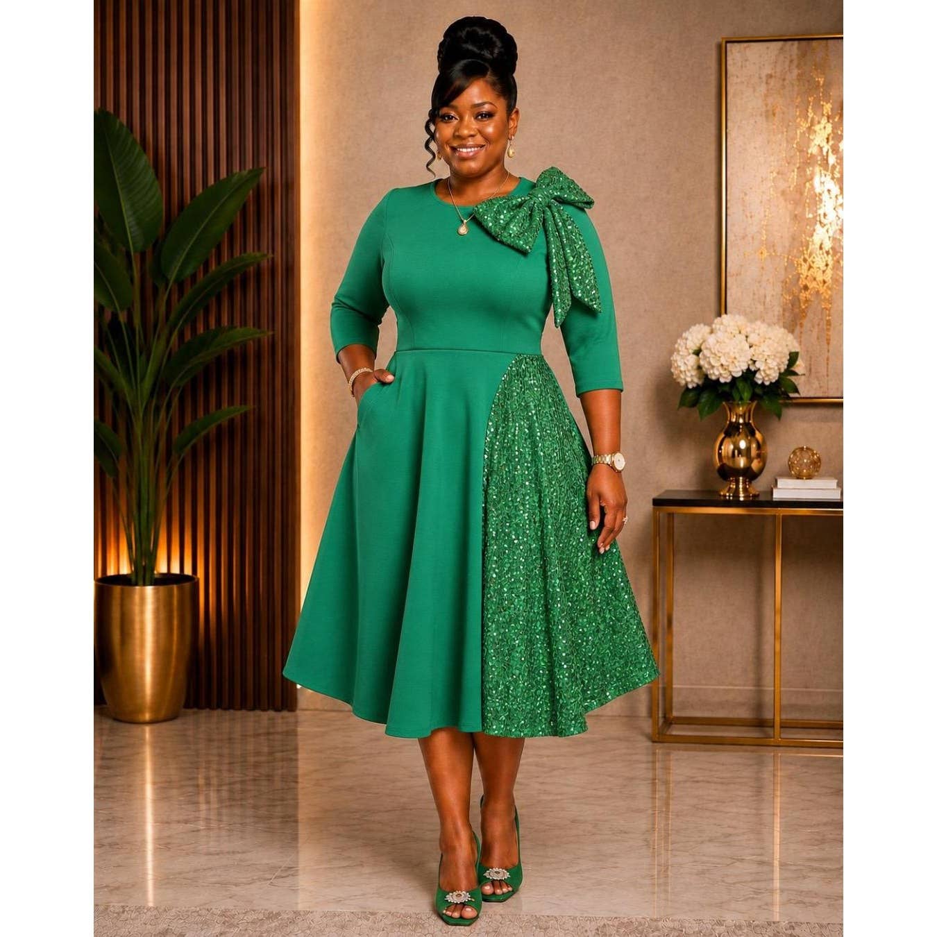 The Sequin Midi Dress GREEN