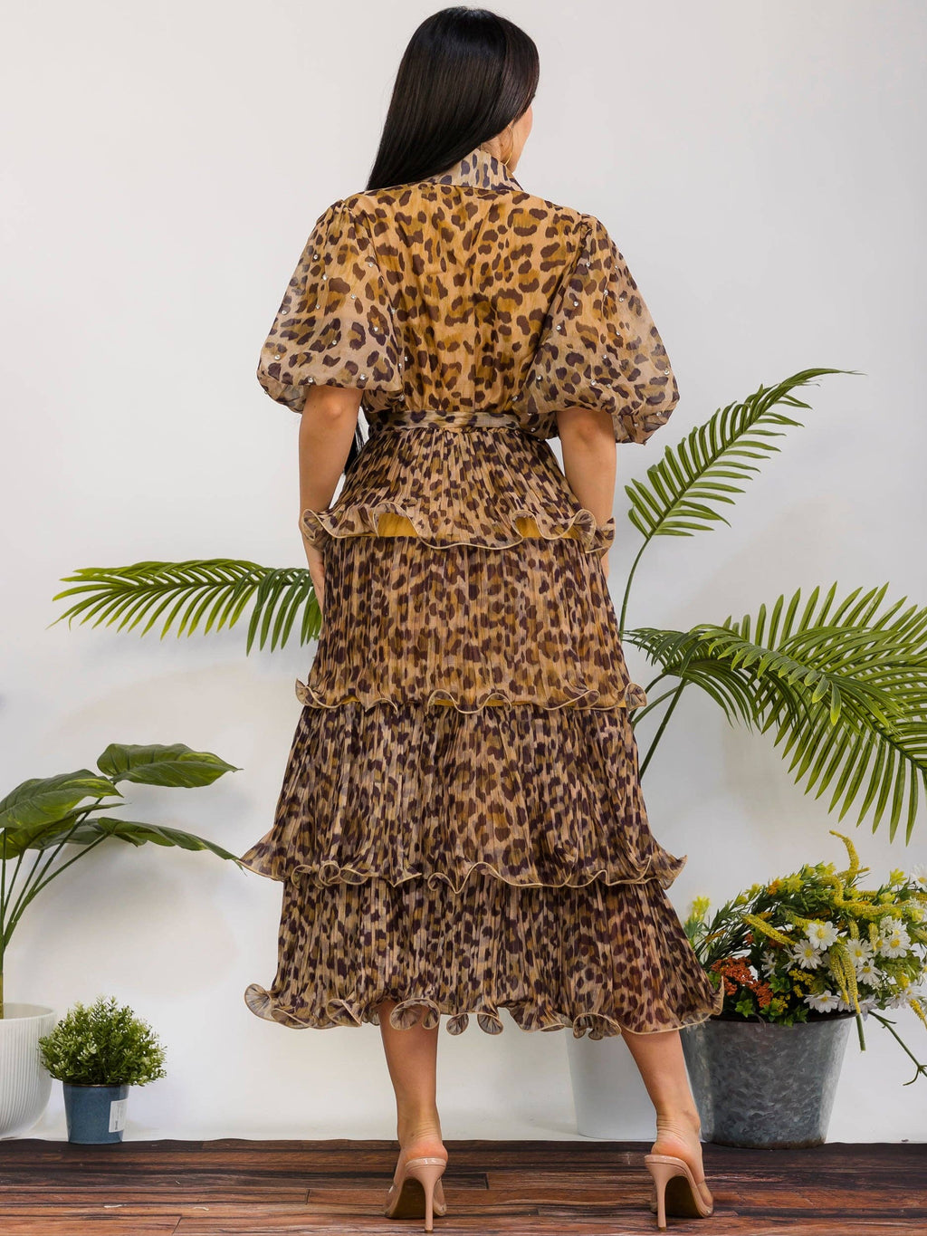 ZB128P-R - Leopard Tiered Midi Dress: Leopard / XL