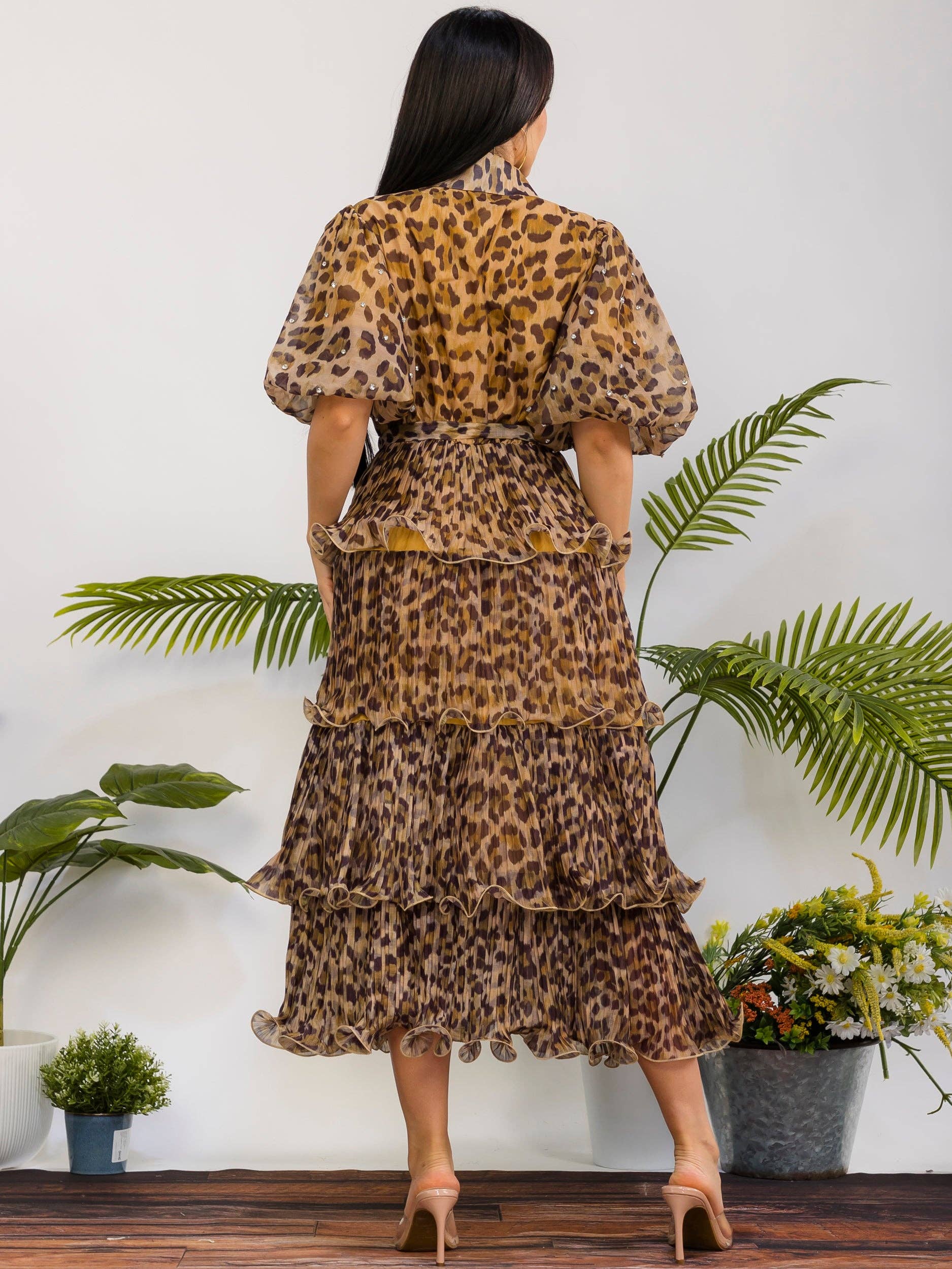 ZB128P-R - Leopard Tiered Midi Dress: Leopard / XL