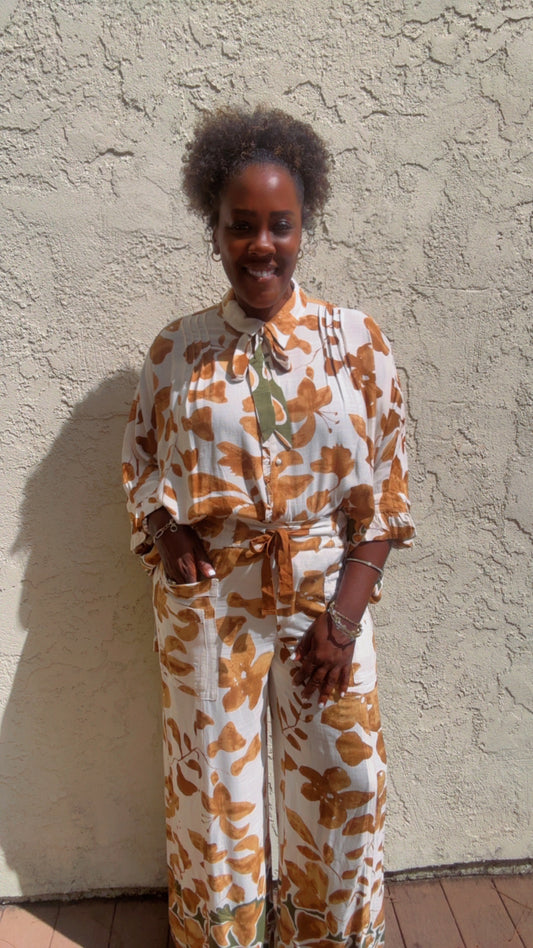 The Leaf Print Wide Leg Pants