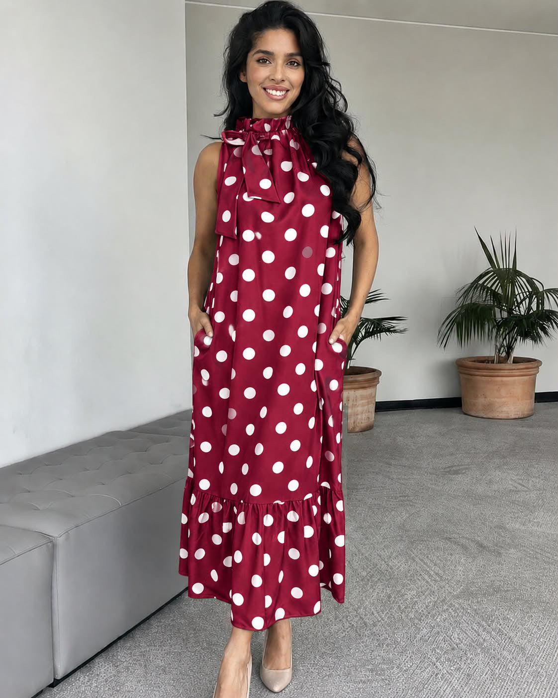 The Polka Dot Lady Dress-Burgundy