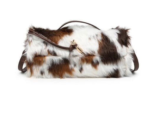 The Aiden Cow-Print Fluffy Flap Bag