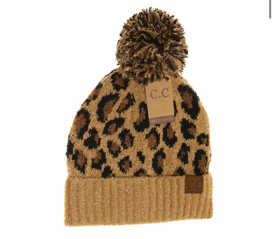 The Leopard Knit Pom Beanie