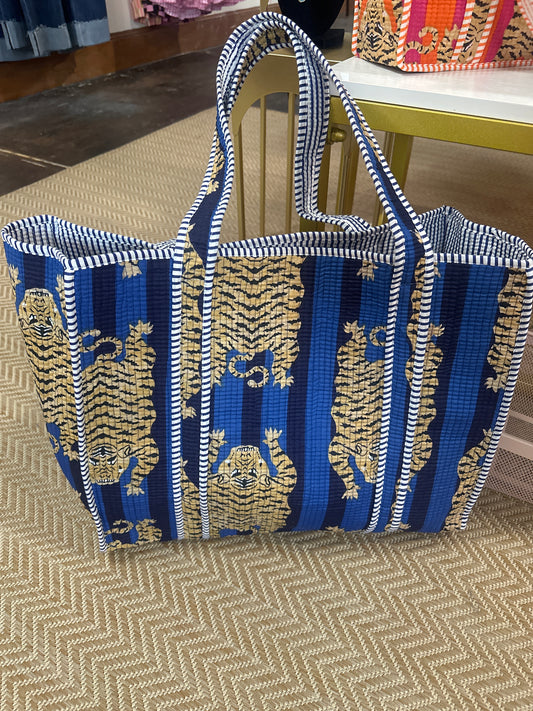 The Blue Animal Print Quilted Tote (Large)