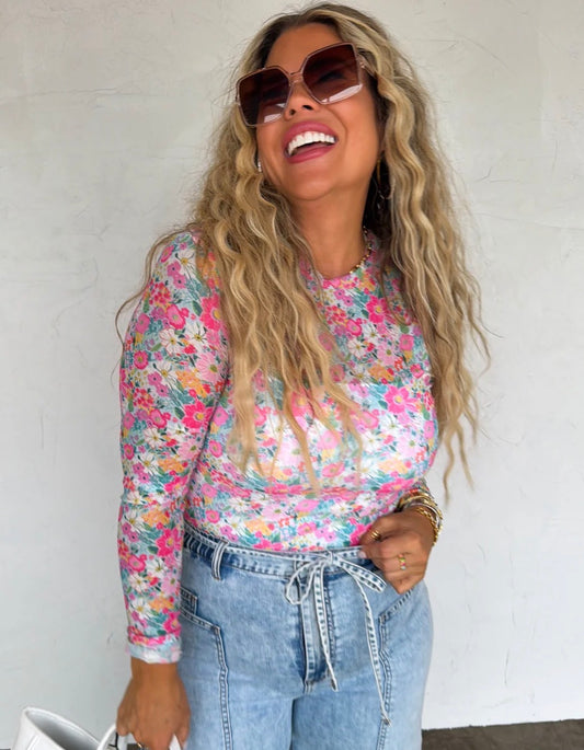 The Pink Floral Mesh Top