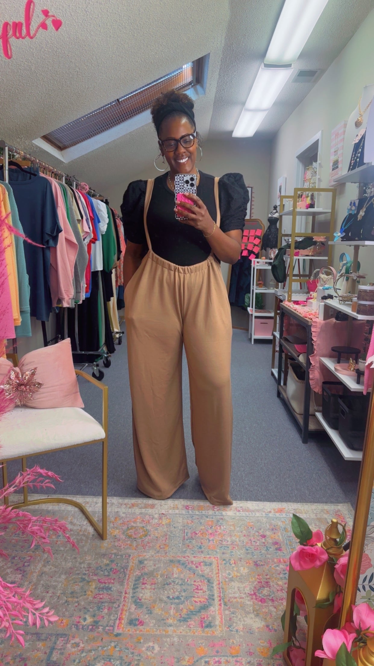 The Mendi Wide Palazzo Overall Pants- Caramel