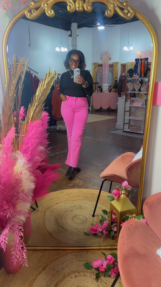 The Frayed Hem Jeans| Hot Pink