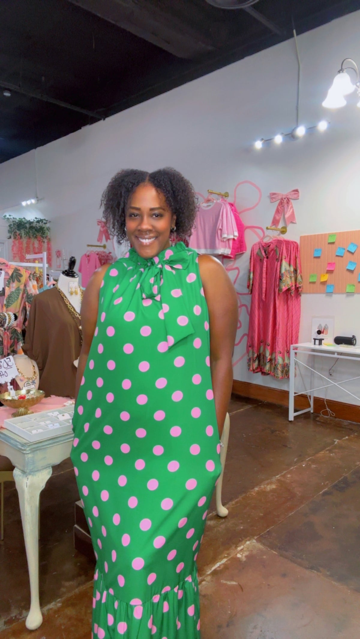 The Polka Dot Lady Dress-Kelly Green/Pink