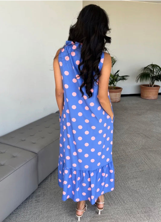 The Polka Dot Lady Dress-Blue/Pink