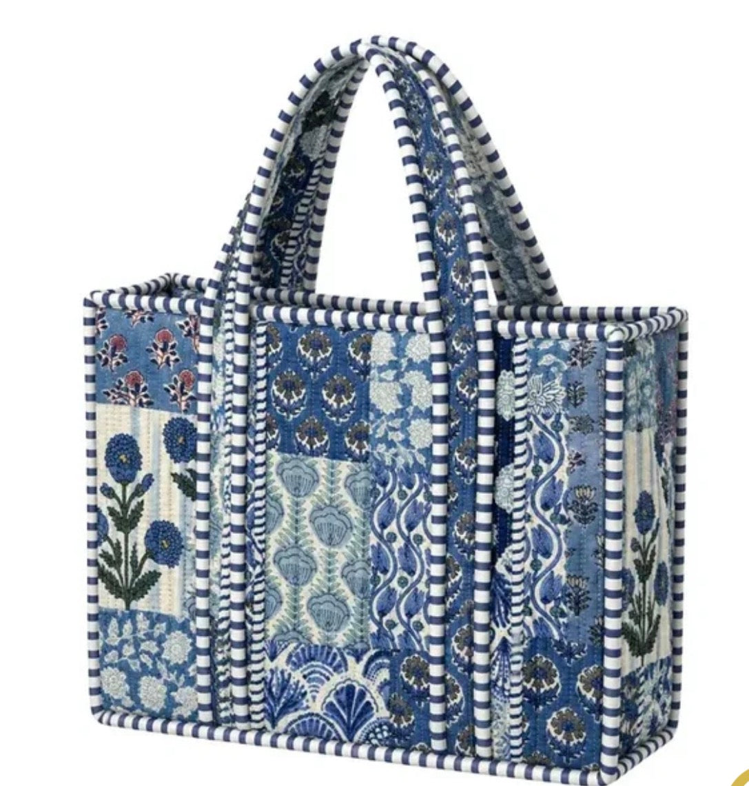 The Mini Blue Patchwork Quilted Tote Bag