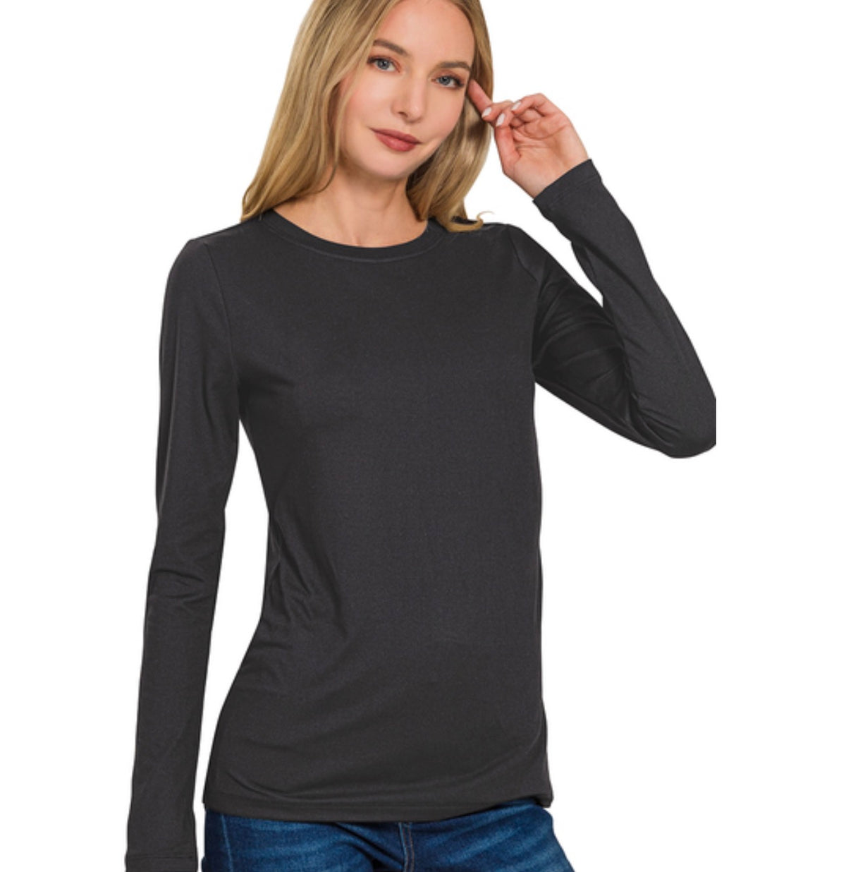 The Never Basic Microfiber Long Sleeve Tee|White
