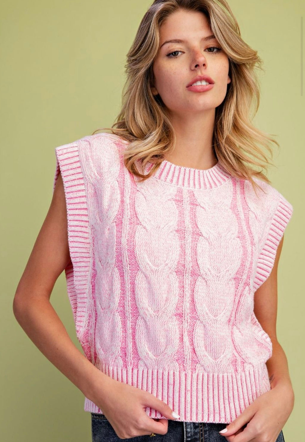The 2 TONE COLOR CABLE KNIT SWEATER VEST