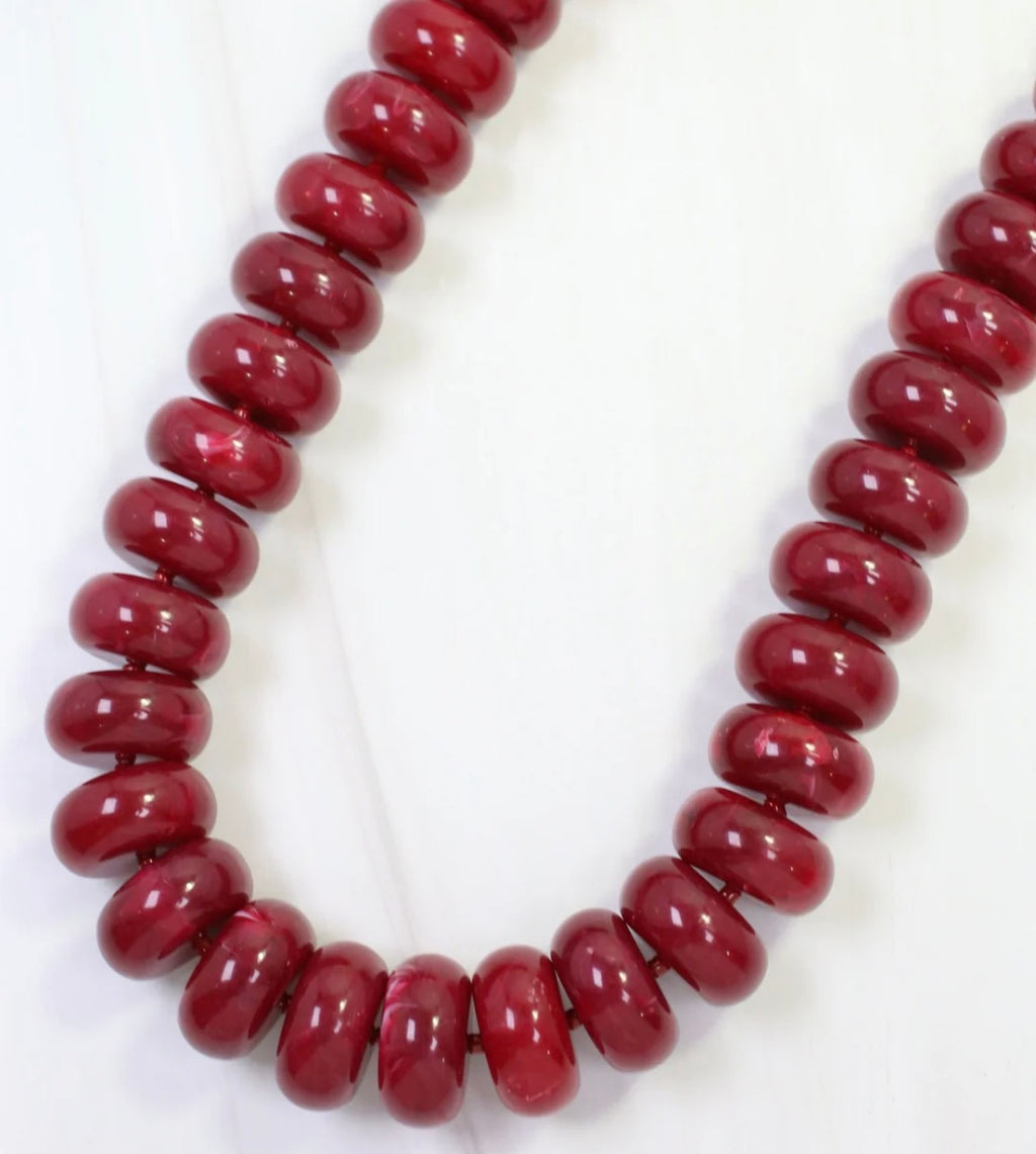 The Pipestone Marble Beaded Necklace -Burgundy