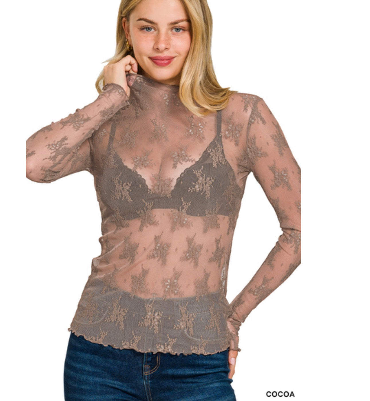 The Lace See-Through Layering Top-Cocoa