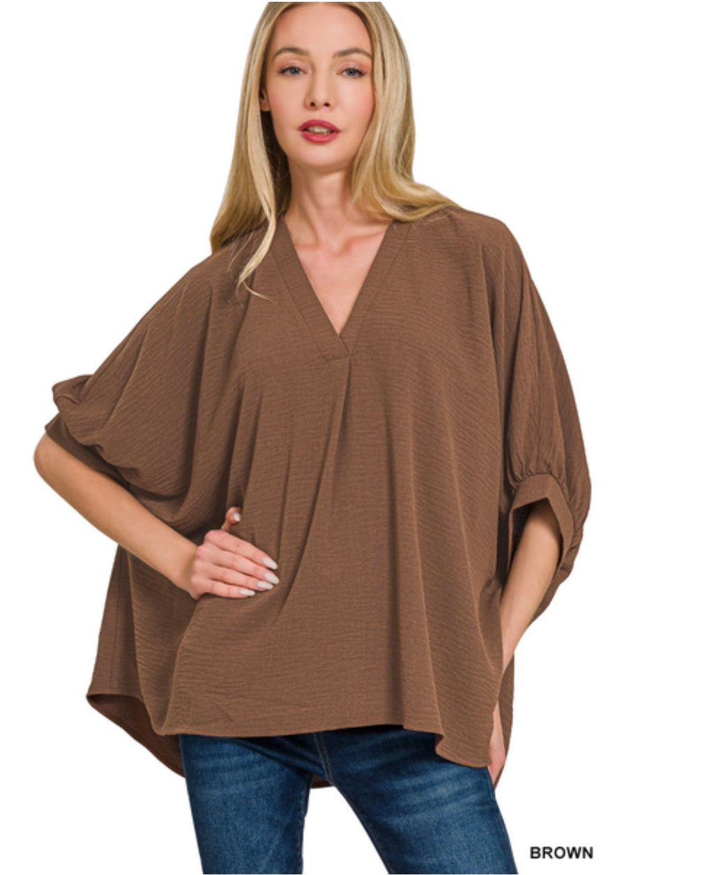 The Zenana V Neck Airflow Hi-Low Blouse