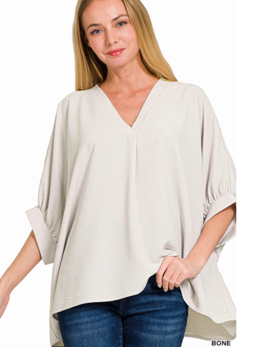 The Zenana V Neck Airflow Hi-Low Blouse