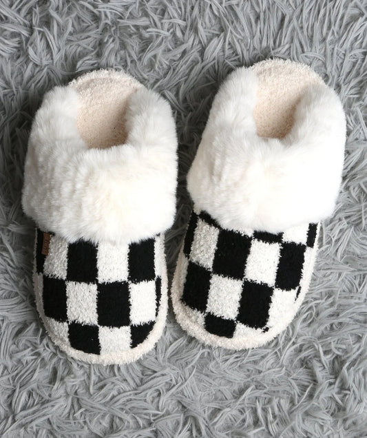 The Super Lux Checker Faux Fur Cuff Slippers